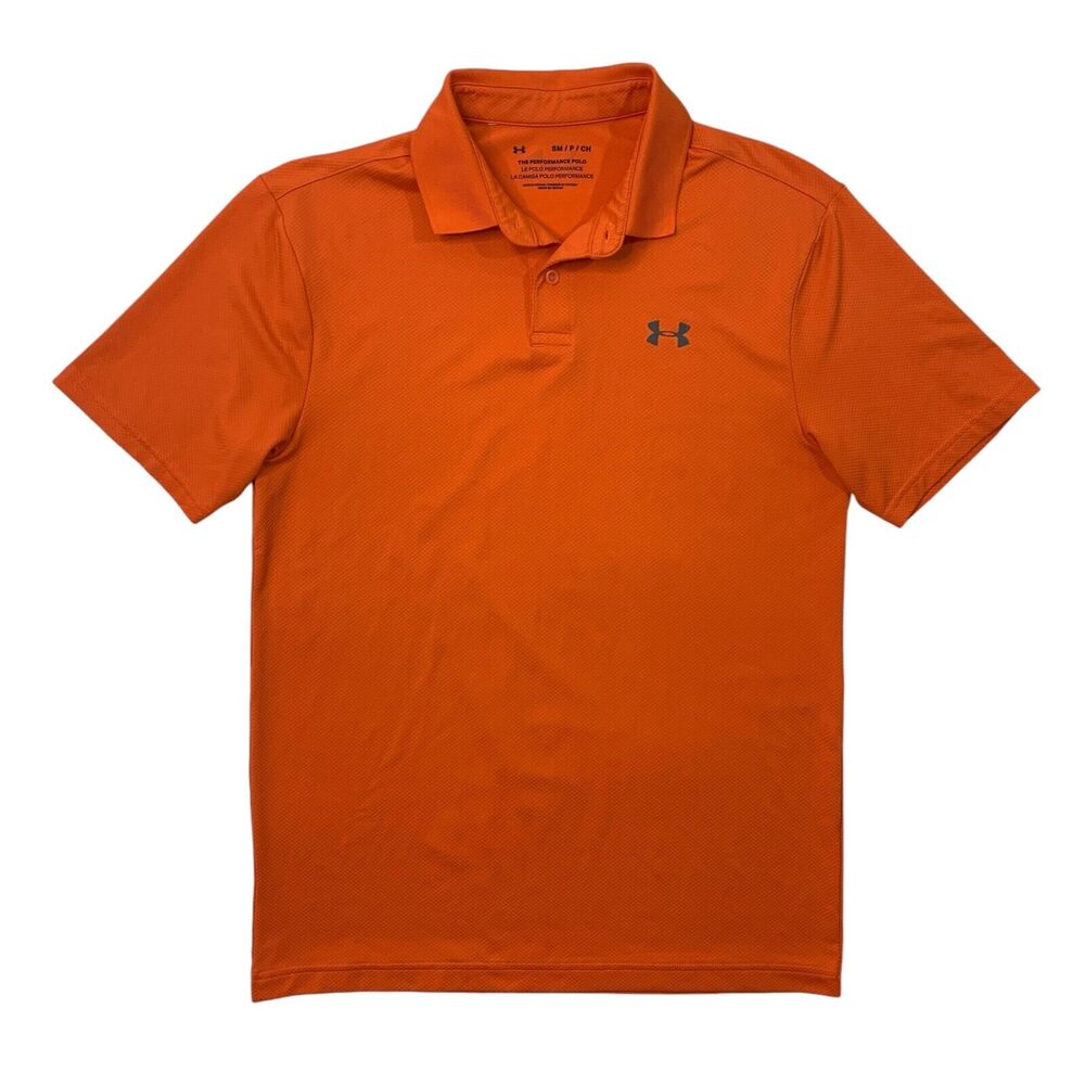 Under Armour Shirt Mens S Small Orange Performance Polo 2-Button Placket Golf